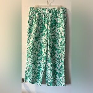 ✨Nicole Miller Green Leaf Wide Leg Linen Pants Size L